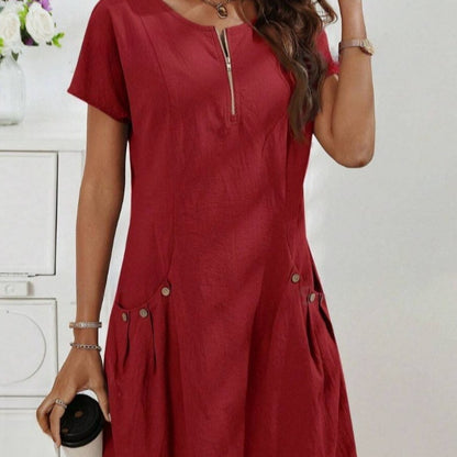 Robe Décontractée à Zip et Poches Fonctionnelles